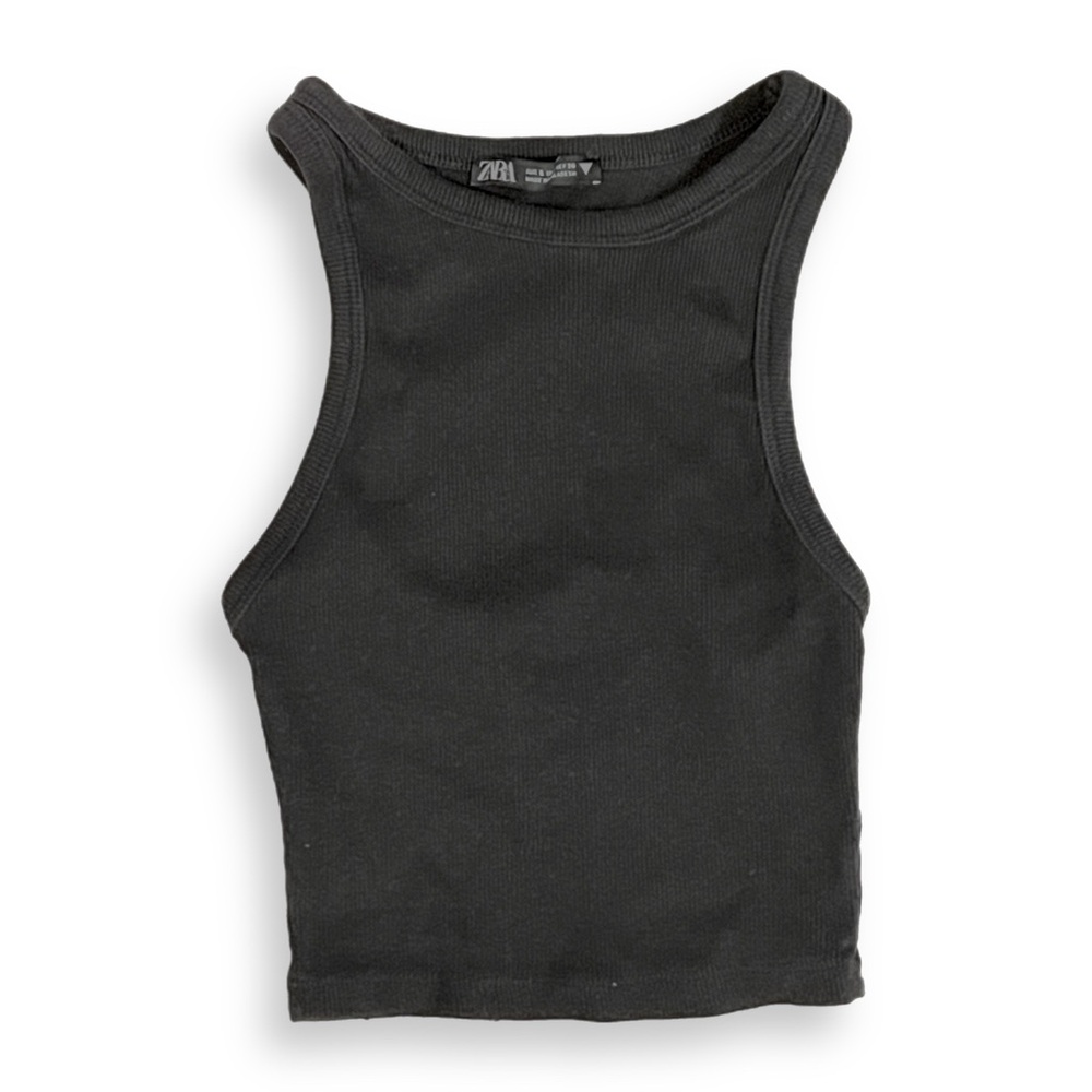 Zara black halter neck cropped tank top (size small)